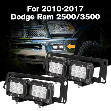 4 INCH LED Pods Fog light Lamp + Mounts Set for 2010-2018 Dodge Ram 2500/3500